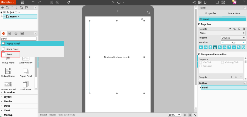 select panel in Mockplus