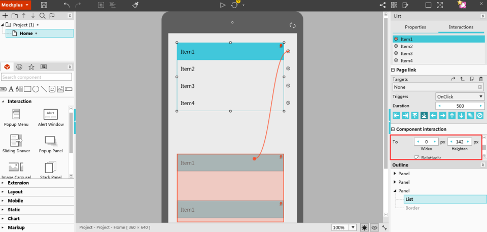 Build interaction to move panels 