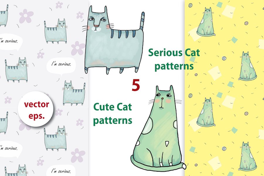 serious cat & busy cat patterns