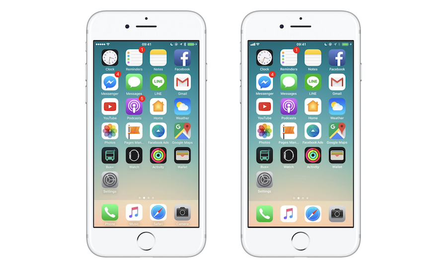 iOS10 vs iOS 11: homepage