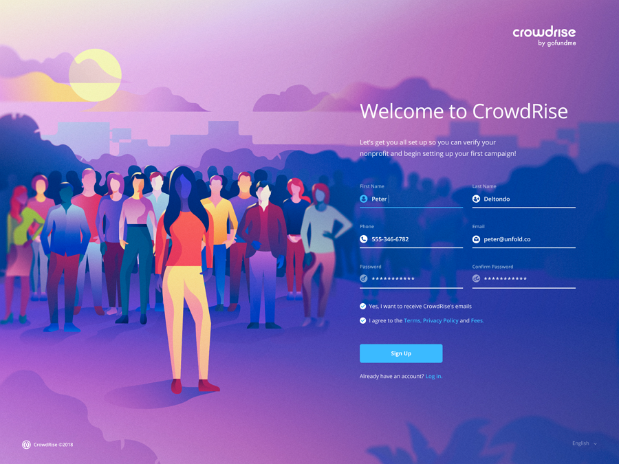 Web design trends 2019 - 3 illustration - crowdrise - signup