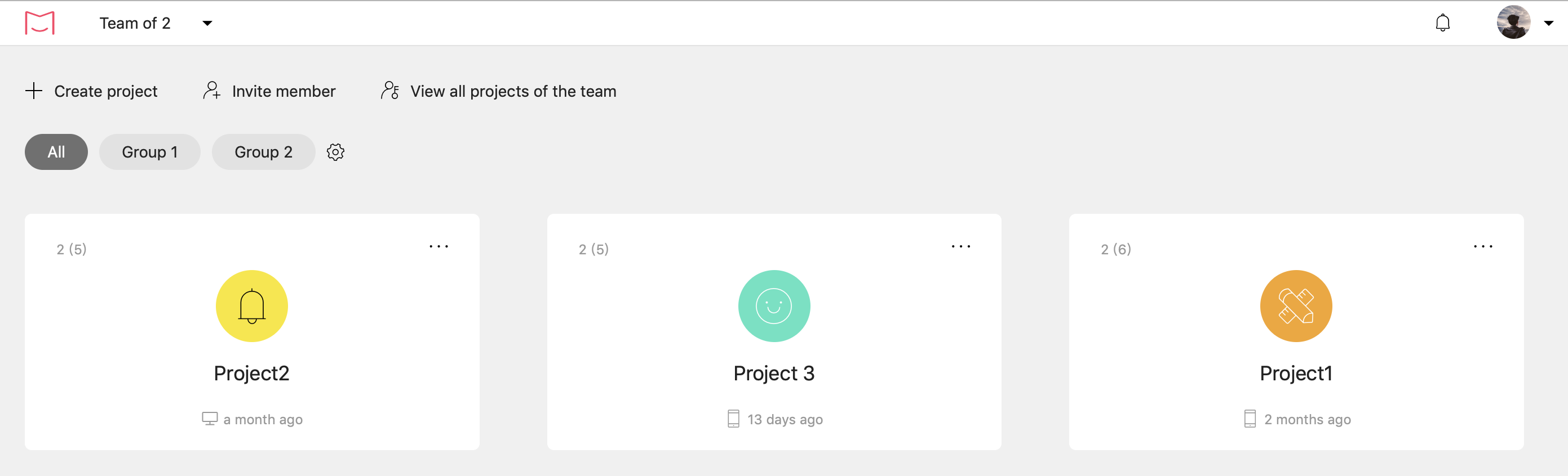 New project management homepage